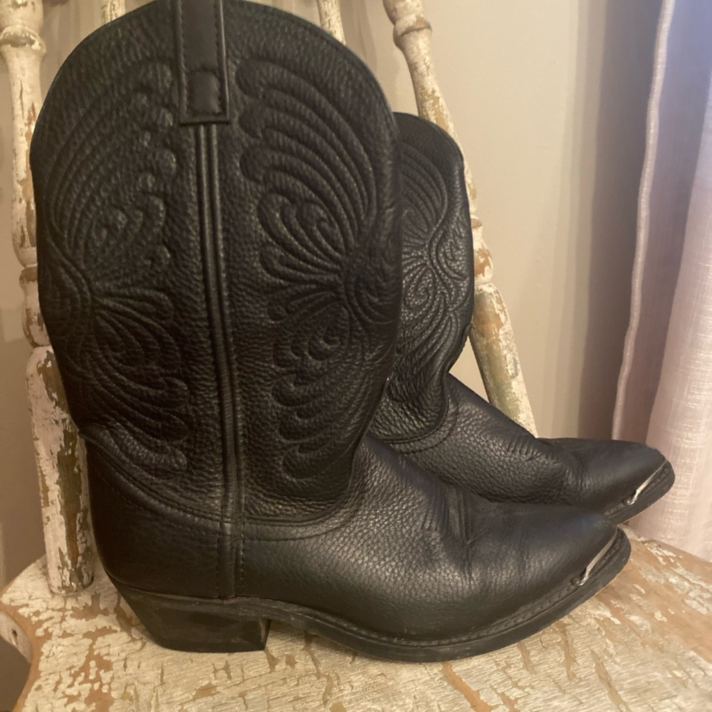 Masterson RB7482 Western Leather Black Cowboy Boots Pointed Toe Tips Women's 7.5